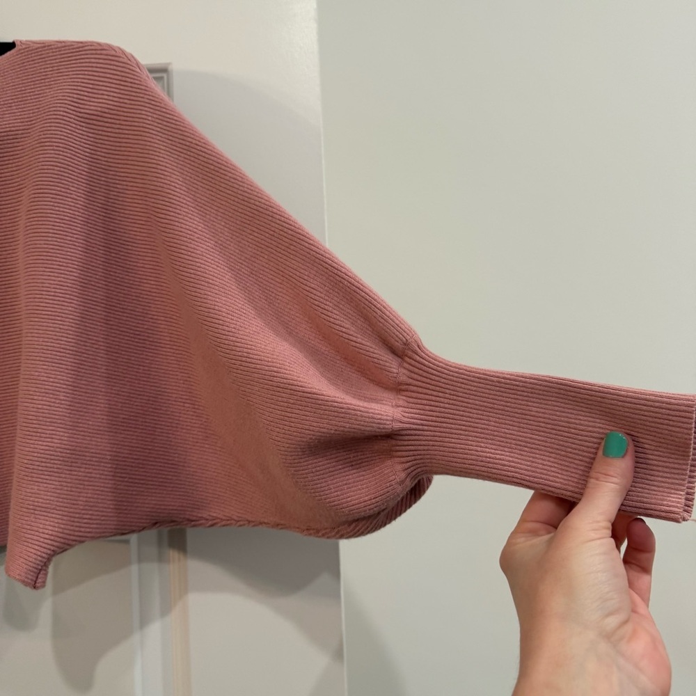 Altar'd State Pink Ribbed Cropped Sweater Dolman Balloon Sleeve Boho Small - Picture 4 of 5